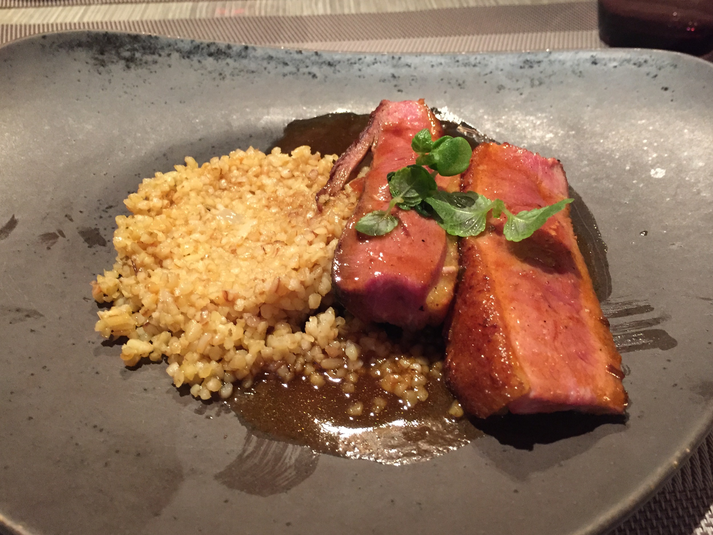 Duck breast at Bistro du Bord du l'Eau in Levernois, where I took the group for dinner...
