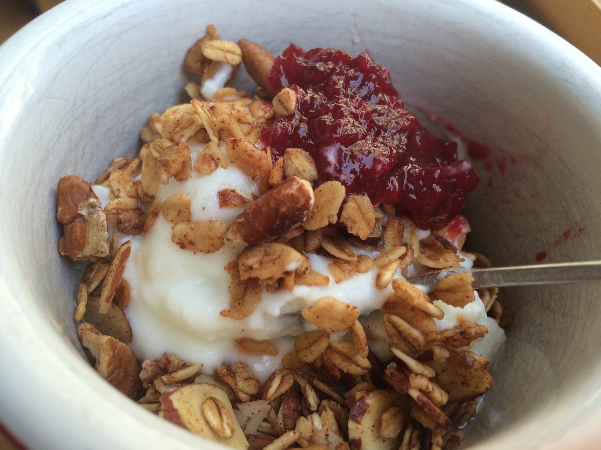 Oh and yes I've made sure it tasted great with leftovers of Emeril's Thanksgiving Cranberry Port Sauce. That's affirmative. And doesn't everyone take endless photos of their morning yogurt and granola? I hope so!