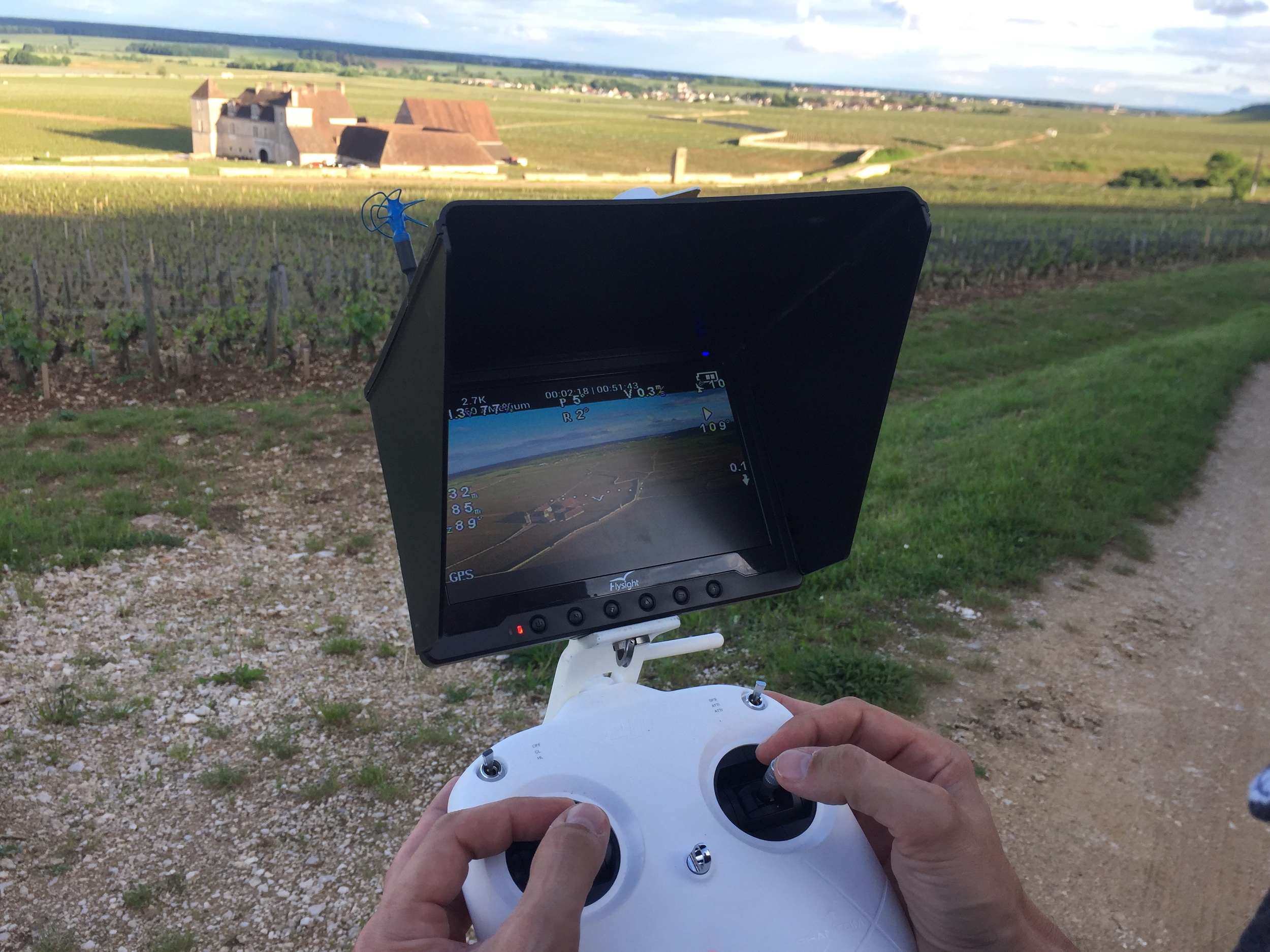 Piloting the drone over Clos Vougeot