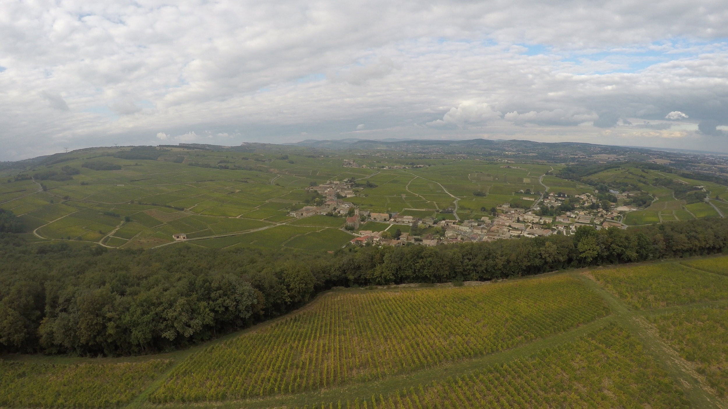 Still photo from aerial footage over the village of Fuissé in the Mâconnais