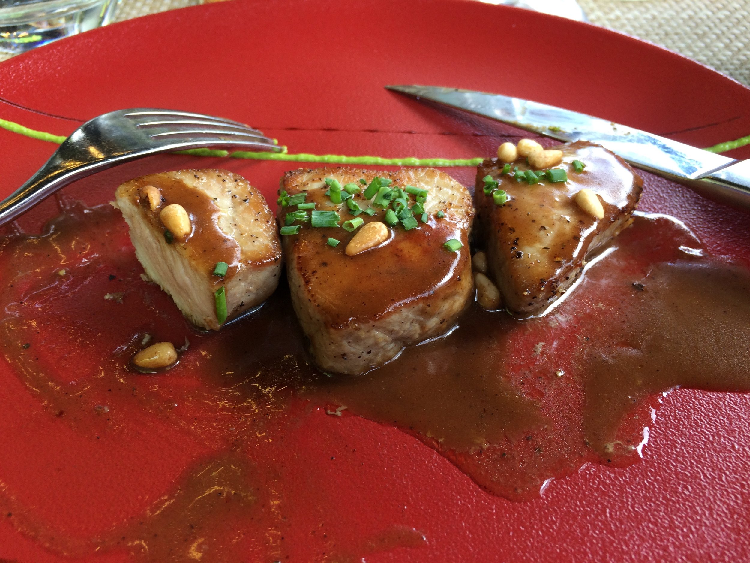 Delish veal at Le Jardin, overlooking the private park at Les Crayères...