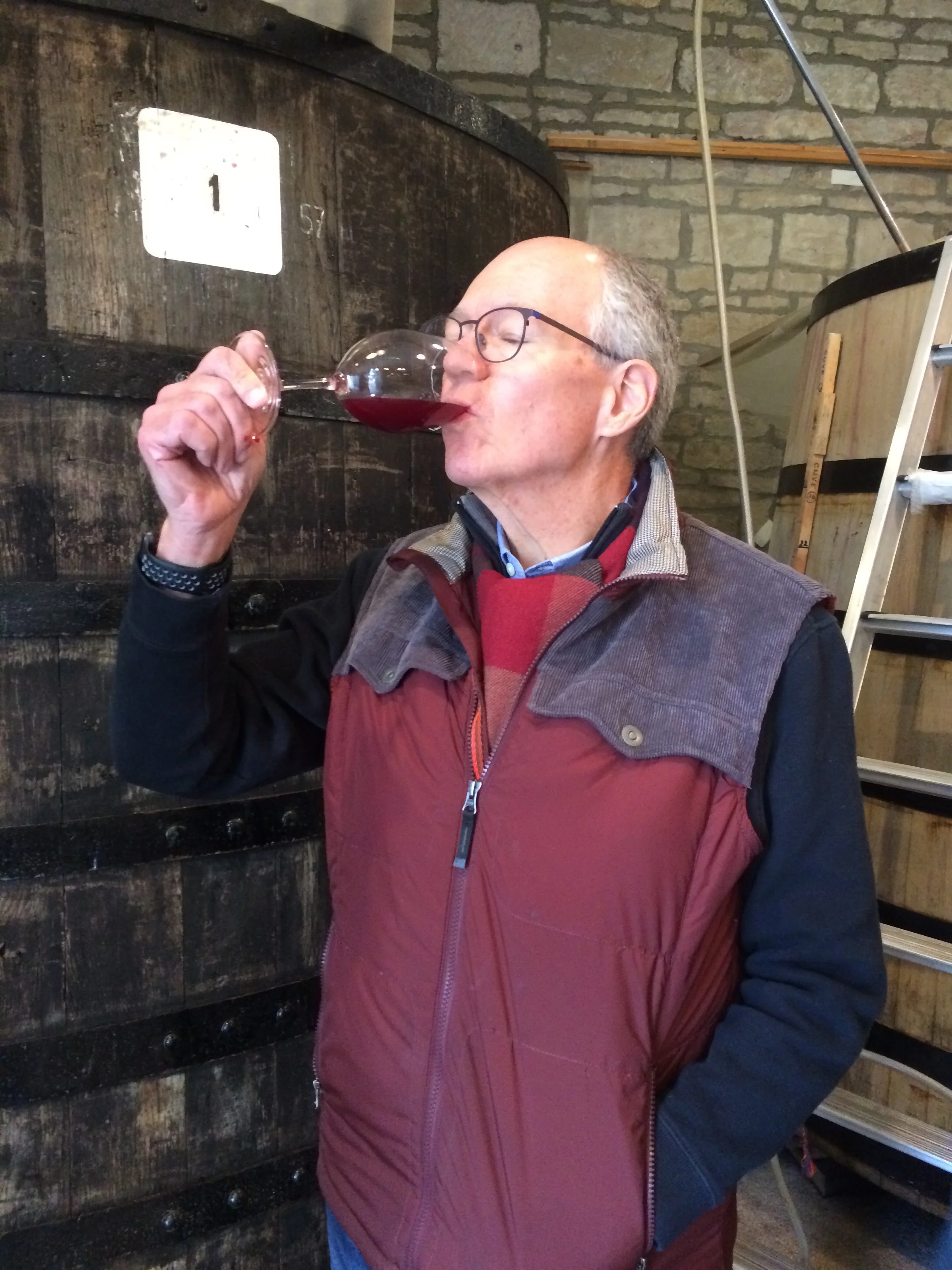 Just-fermented Musigny straight from the vat. Your intrepid importer, hard at work...