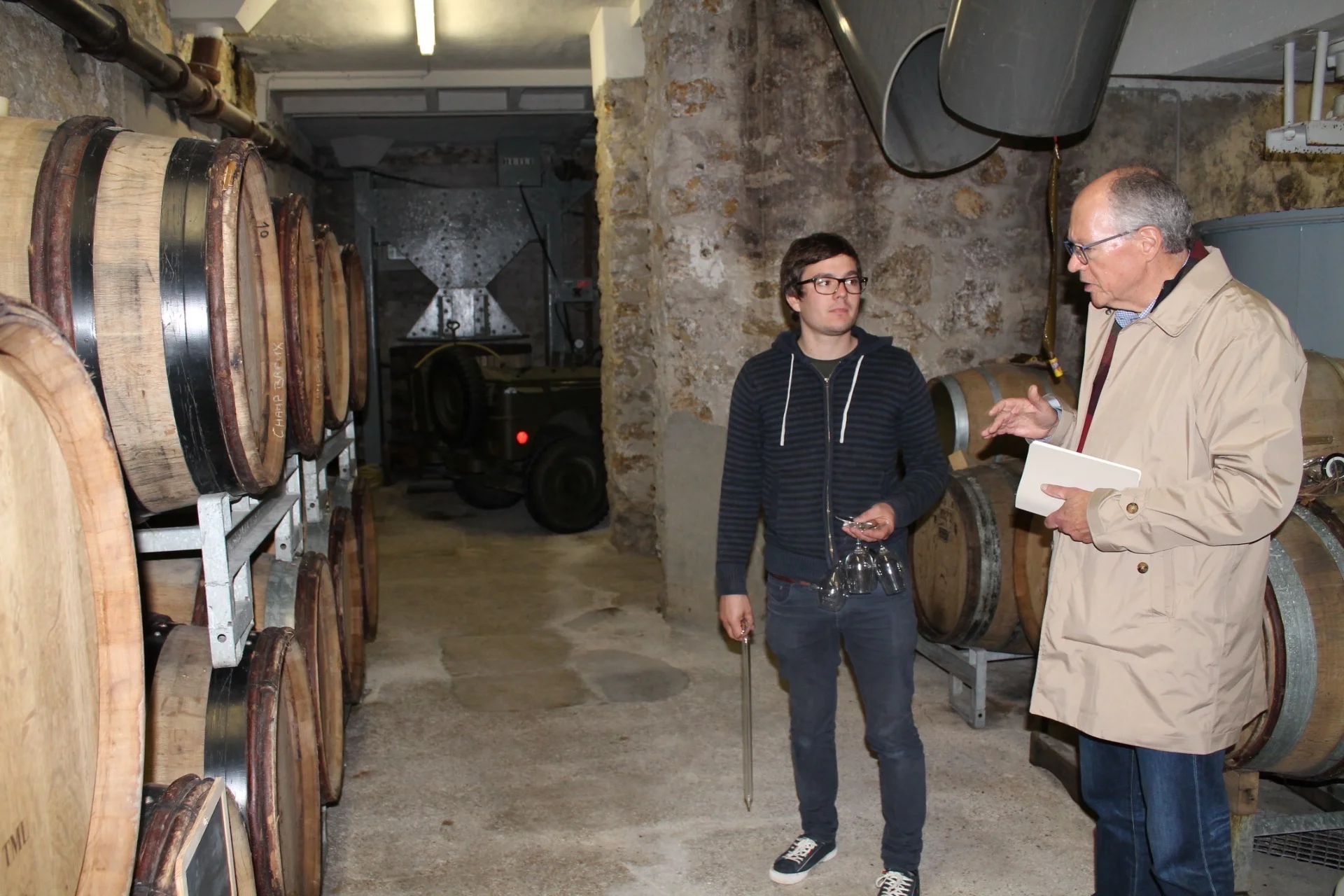 In the cellar in Avize with Gaetan GIllet, Champagne MOST. Photo - Martha Wright