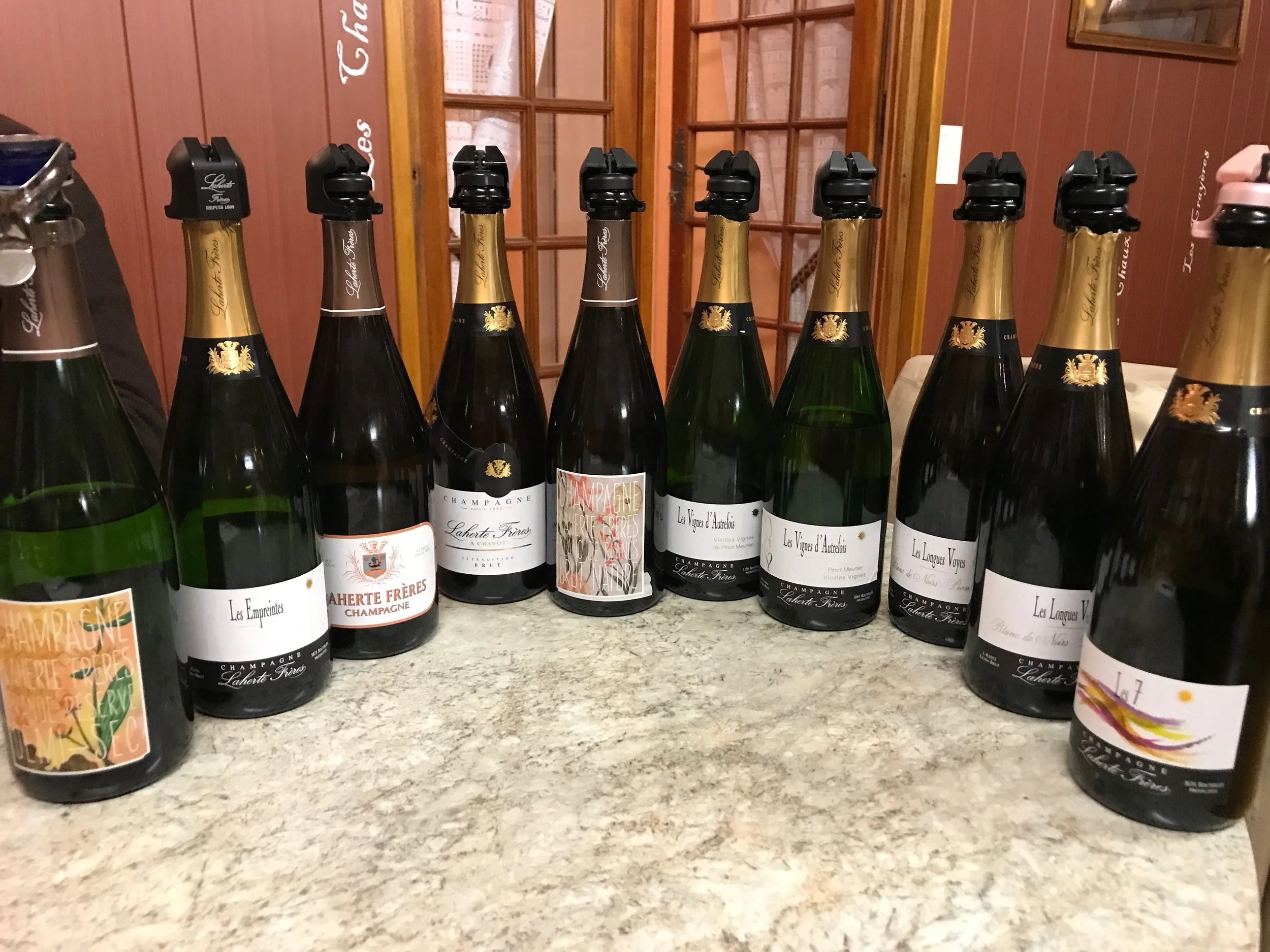 Just a part of the tasting lineup today at Laherte Fréres. Photo - Martha Wright