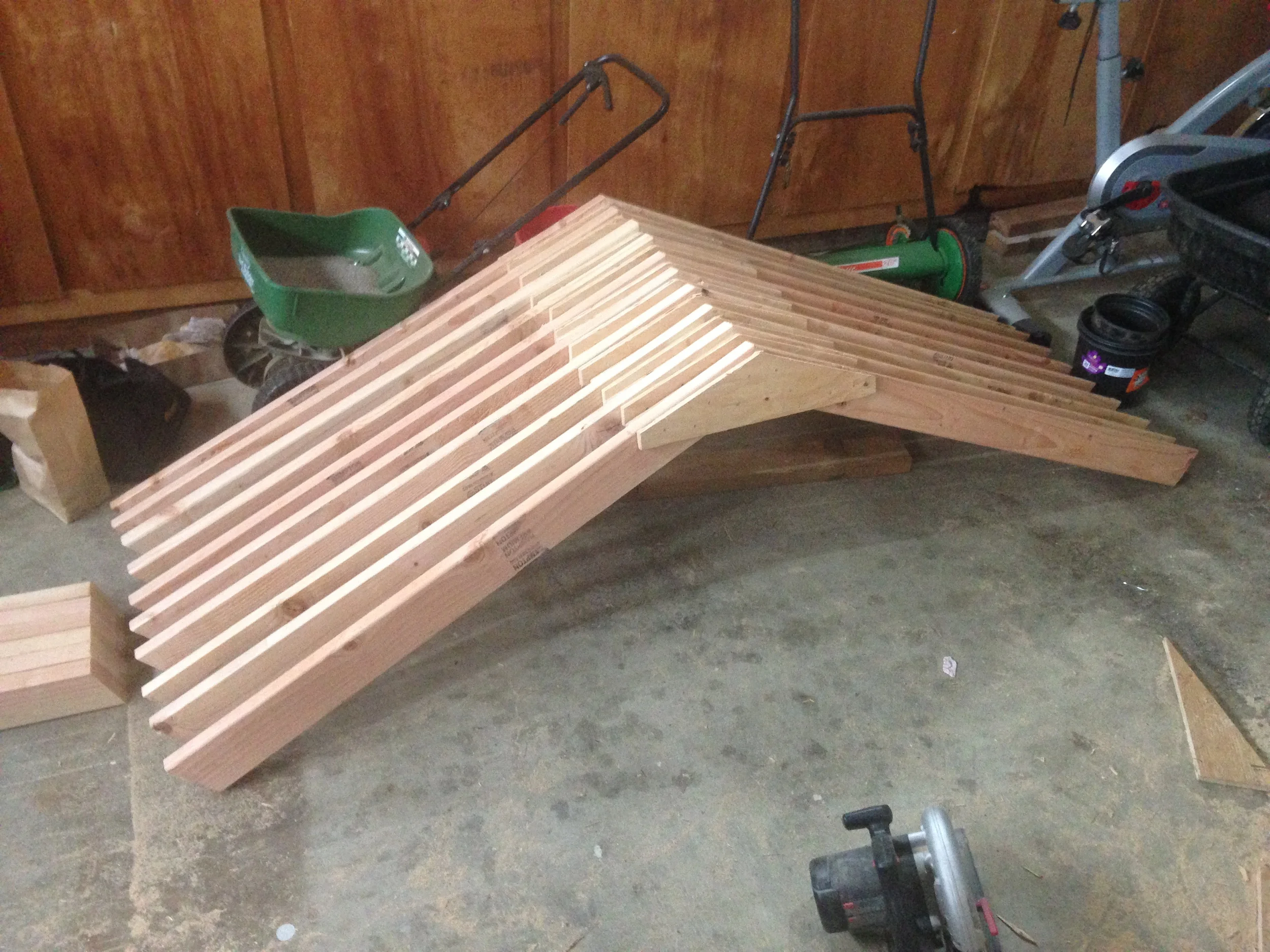 Truss-building in process. We fabricated these in advance to save on time on-site.