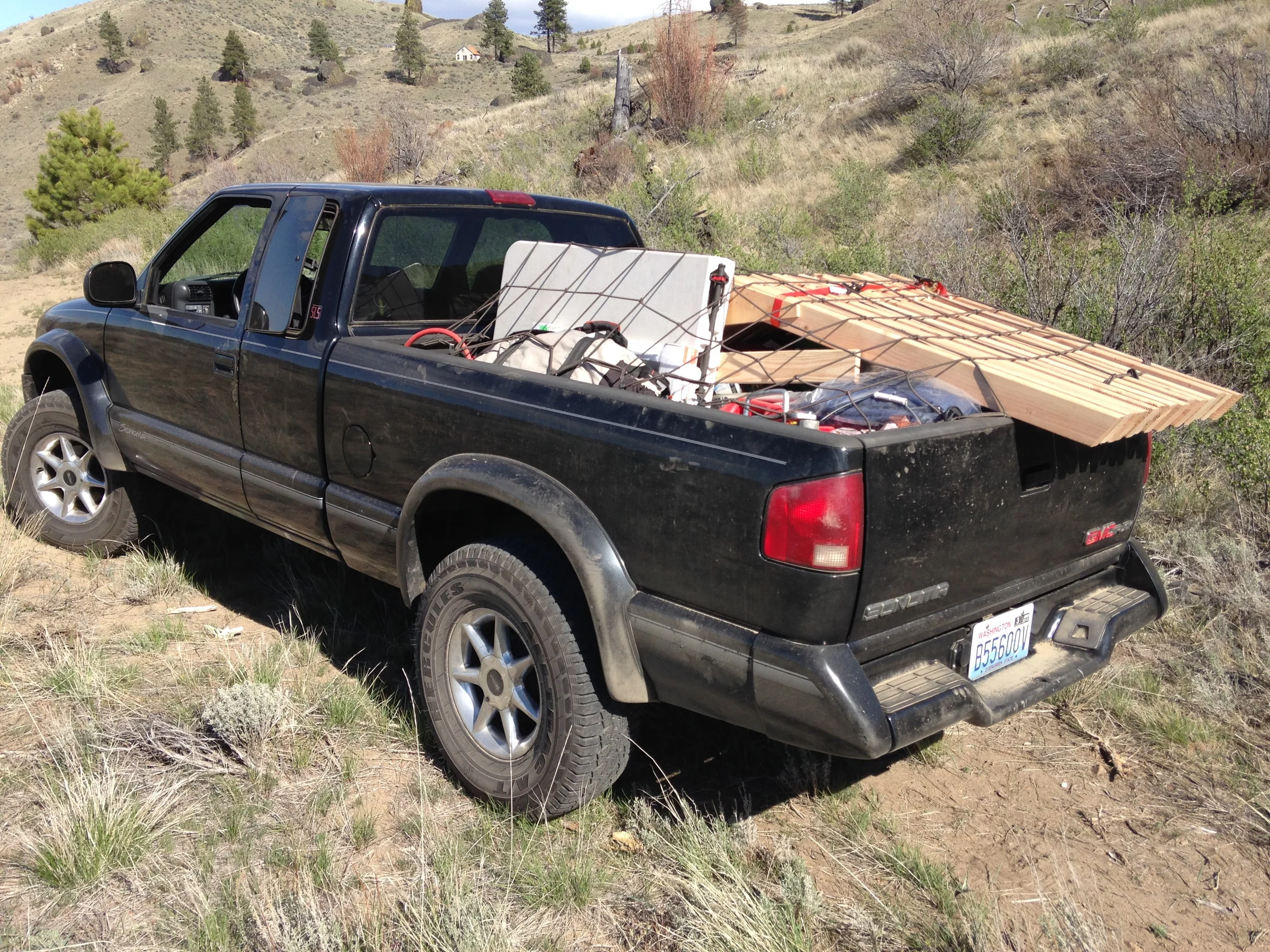 Cody loaded up with gear and trusses.