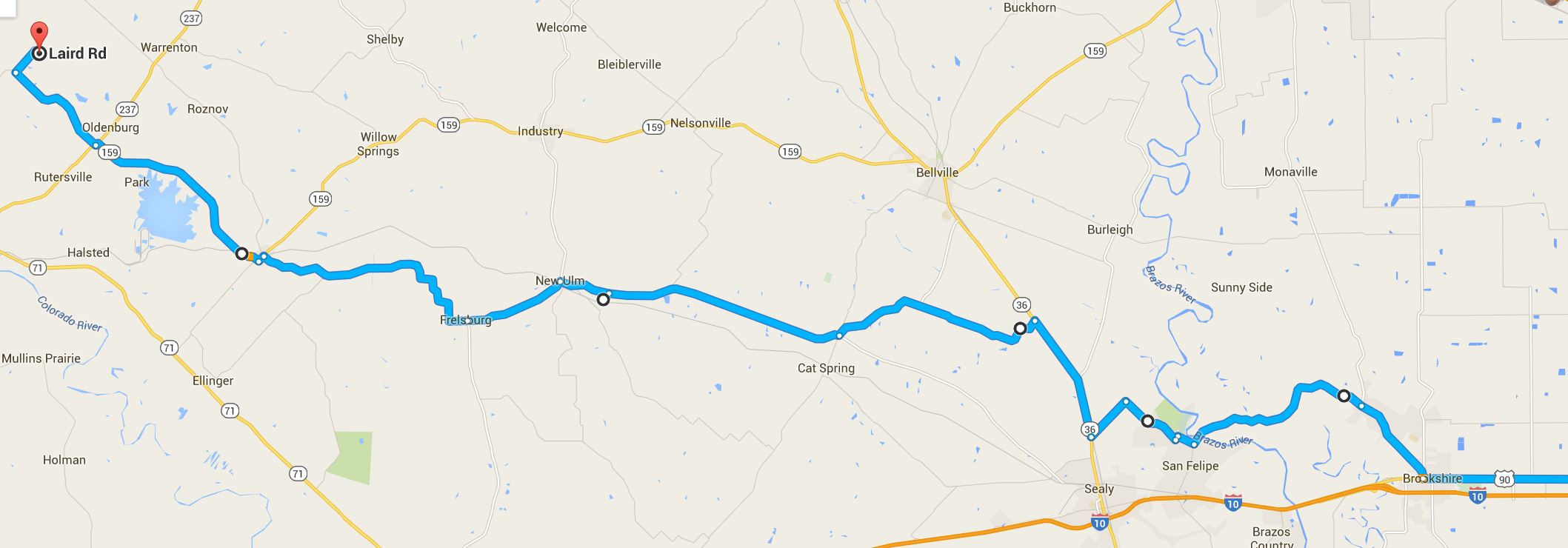 Click to expand. Route from Katy to Round Top, TX