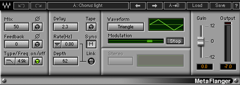 My settings for the Waves MetaFlanger plugin