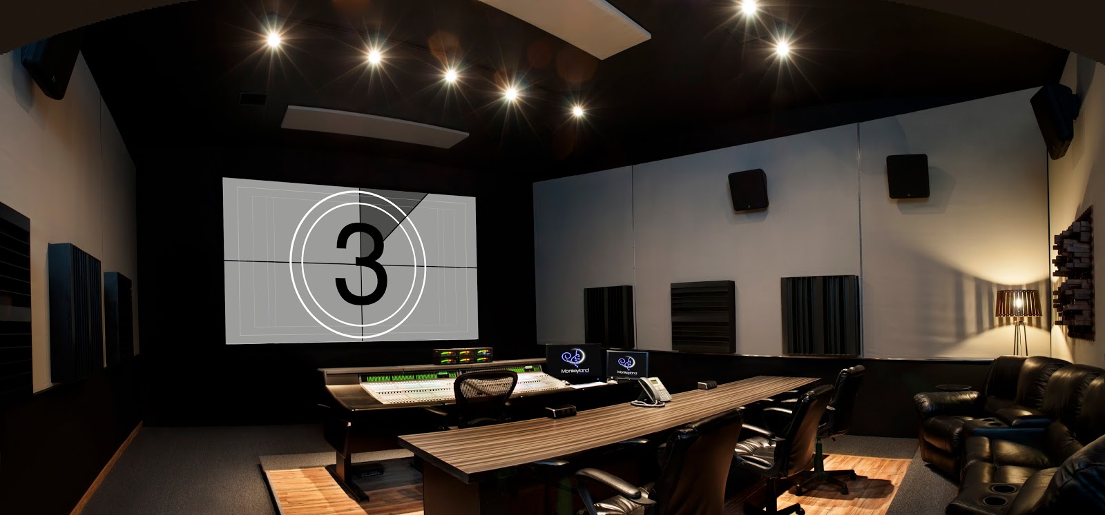 One of the re-recording mix stages at Monkeyland Audio