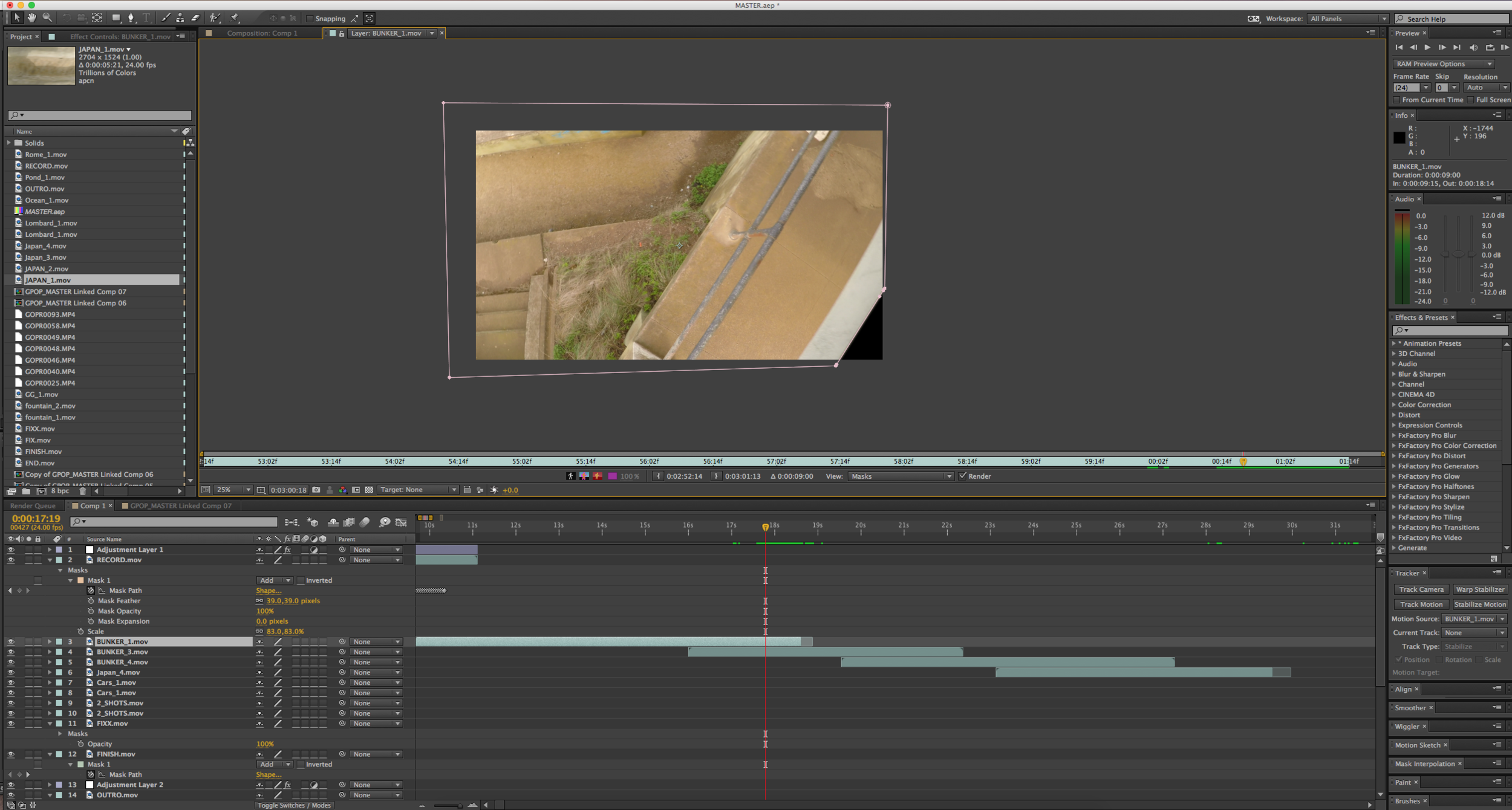 Image 1/4 Manipulating the mask frame by frame for every shot is very important - insuring the precision of the mask. 