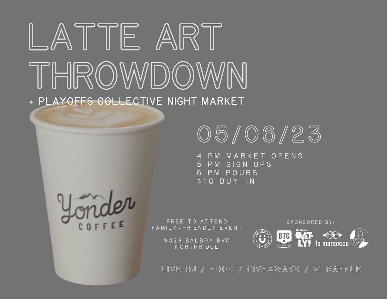 We&rsquo;re super excited to host our very first latte art throwdown here in the Valley. 🥳

Night market, live DJ, vendors, food, raffles, and a latte art throwdown! It&rsquo;s gonna be a great time! 🎉

Thanks to all of our sponsors. Swipe for a fu