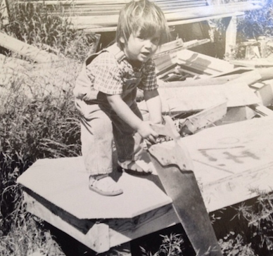 Luigi tinkering with his dad's tools. 