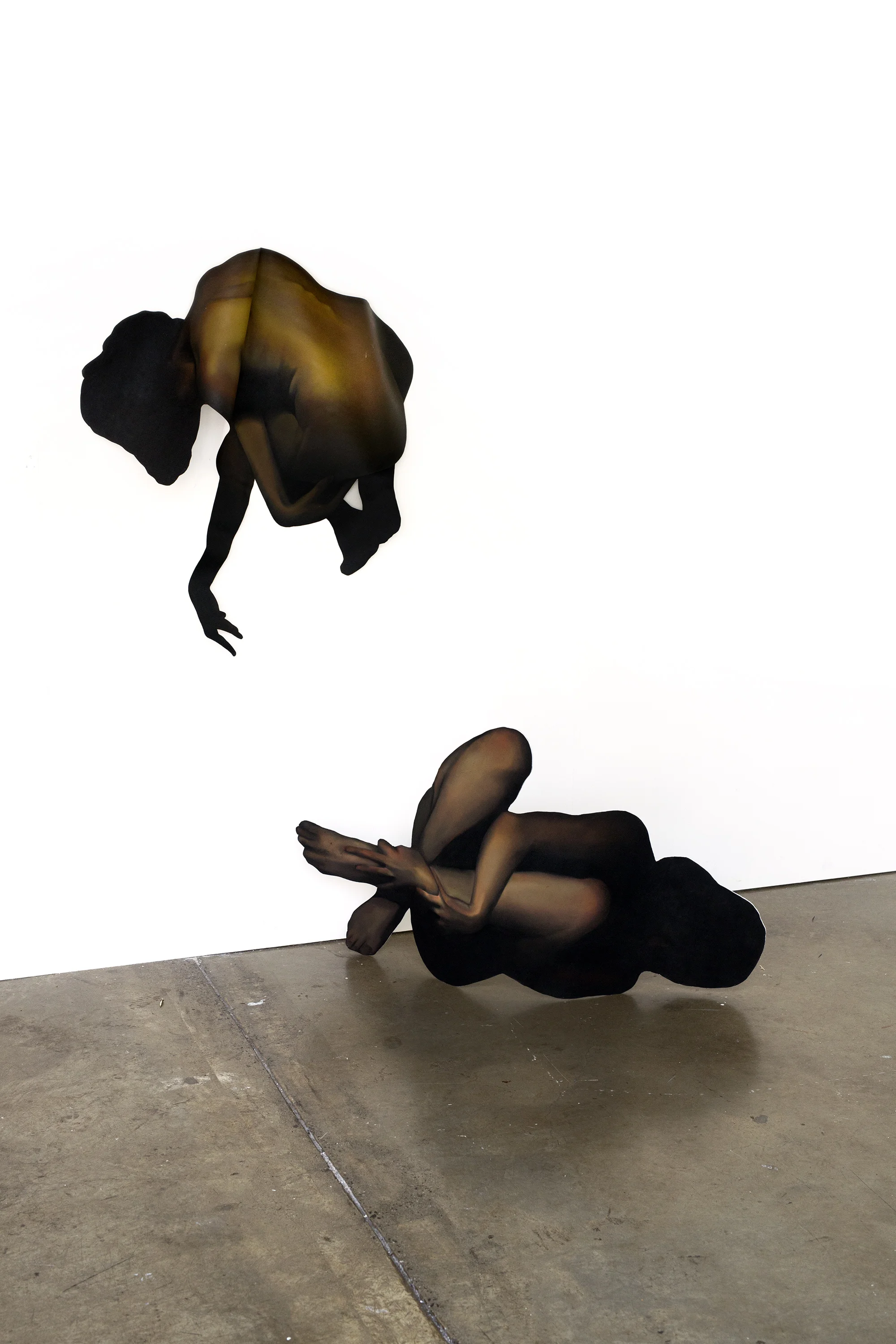 ‘Varied form No.1’, oil on canvas and ‘Varied form No.2’, soft pastel on moulded perspex, installation view, 2018