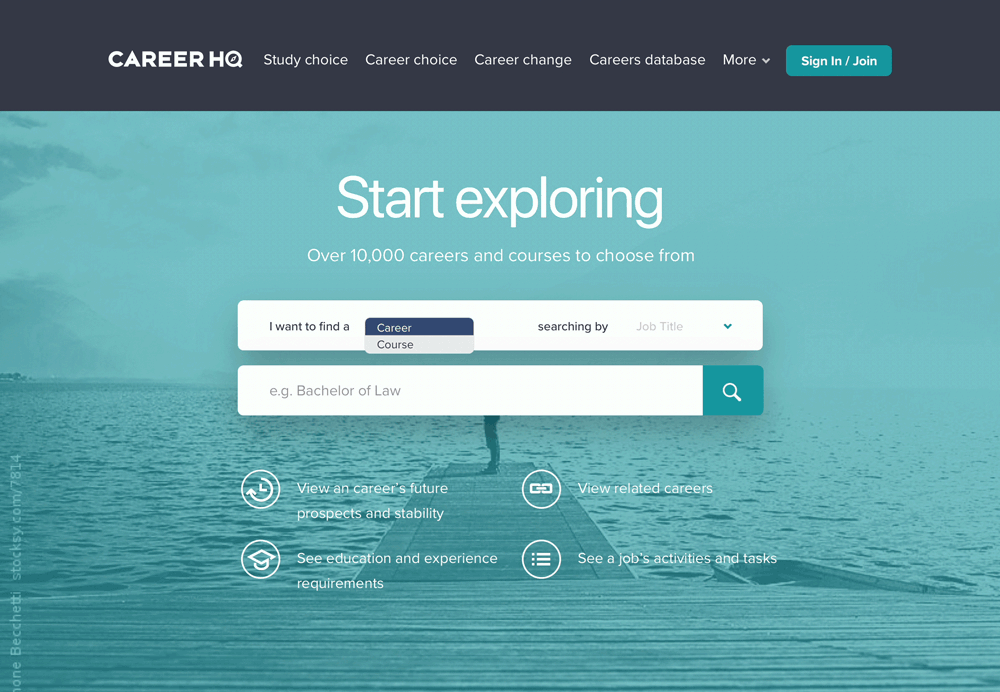 Cross database search bar: searching career by course