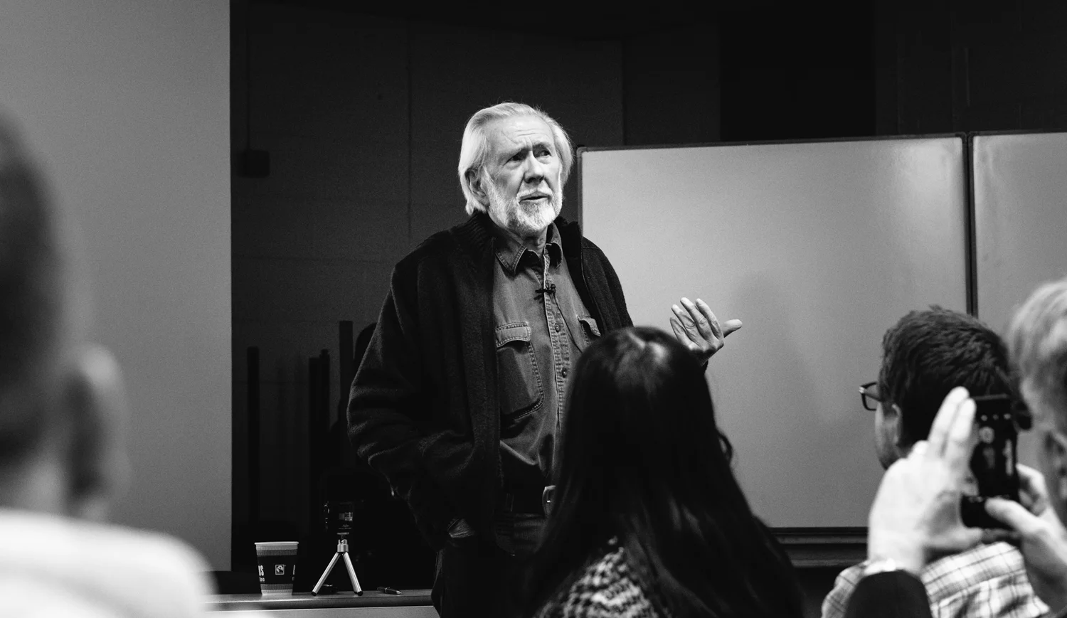 Veteran photojournalist Ian Berry of Magnum Photos&nbsp;who worked with Tom Hopkinson, giving the Nick Lewis Memorial Lecture in February 2016, hosted by Cardiff School of Journalism, Media and Cultural Studies. Image © Brian Carroll