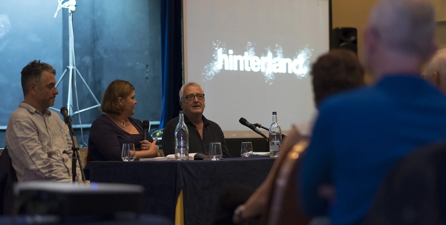 Photographer David Wilson and Ed Thomas, co-creator of Hinterland at the 2018 Cardiff Book Festival. © Brian Carroll