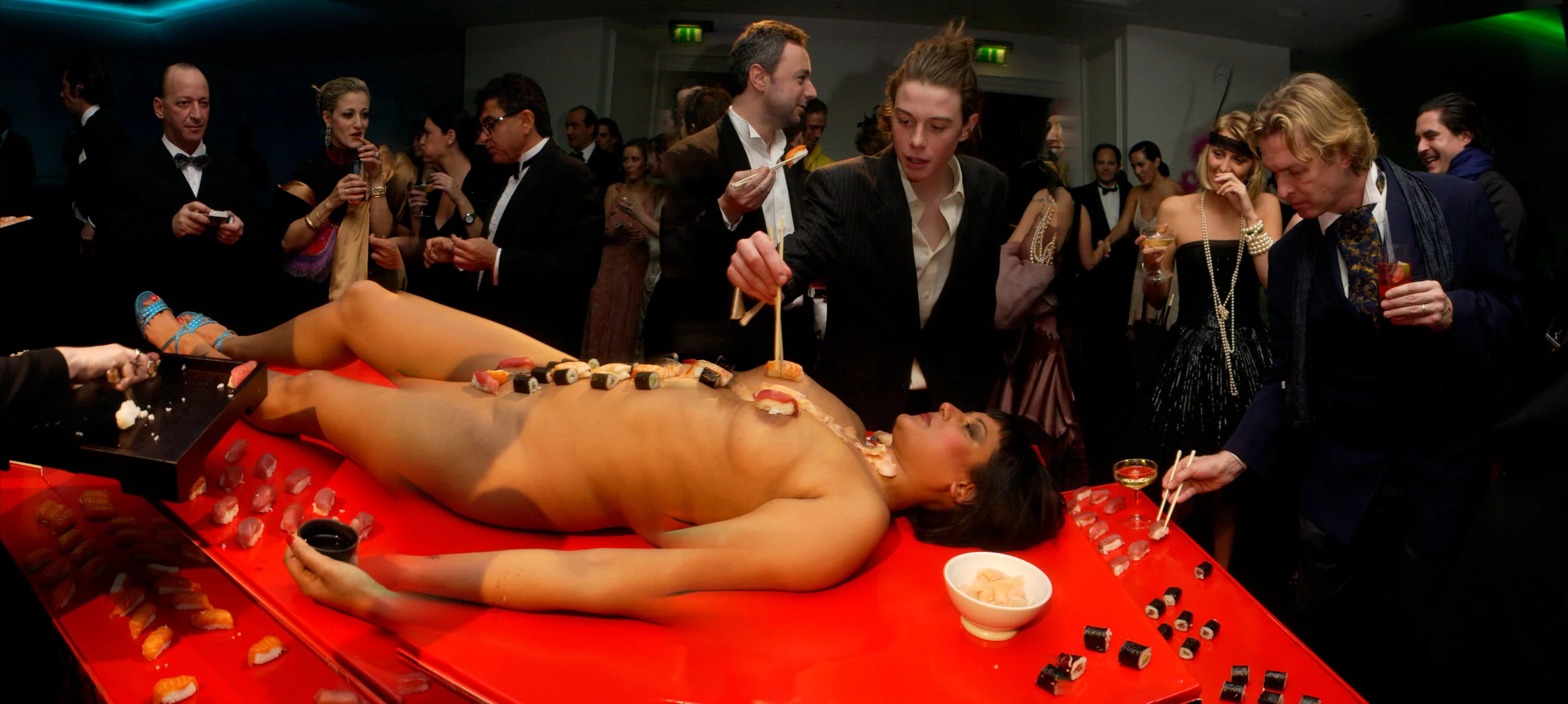 naked sushi;  Amanda from Playtime Platter lying on the table