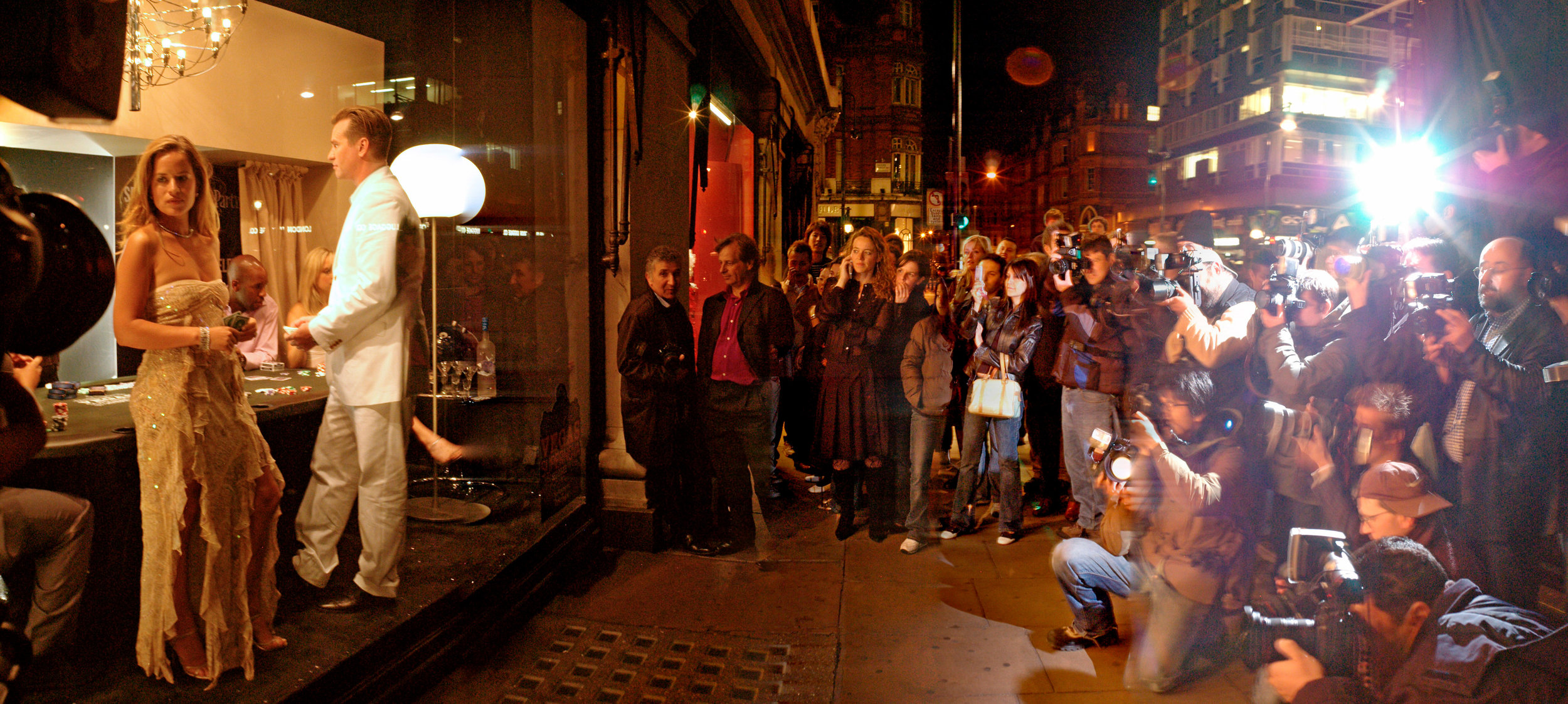 Val Kilmer and Jade Jagger in the Selfridges storefront window, 2005