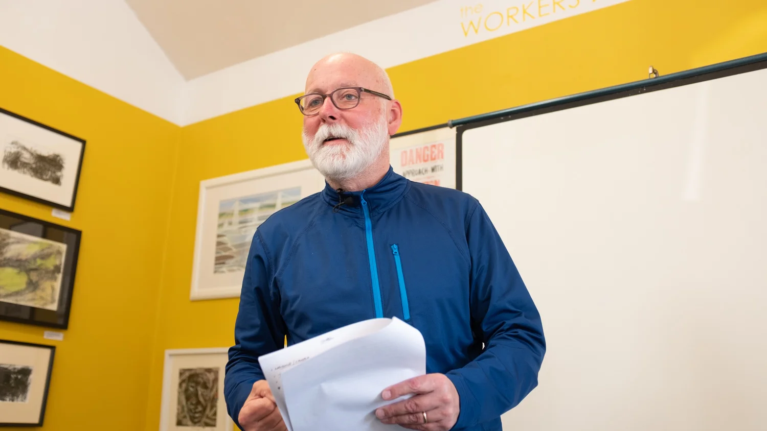 Photographer Paul Cabuts presenting his CHAPEL talk in The Workers Gallery, Ynyshir