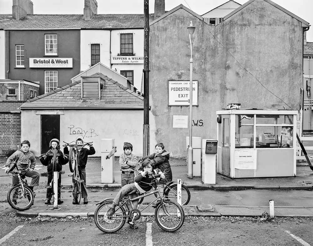 Newport, South Wales, Child Cycle Gang pose at Cambrian Way car park, 1980