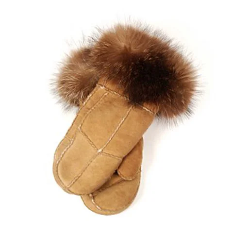 Fur Trimmed Shearling Mitts