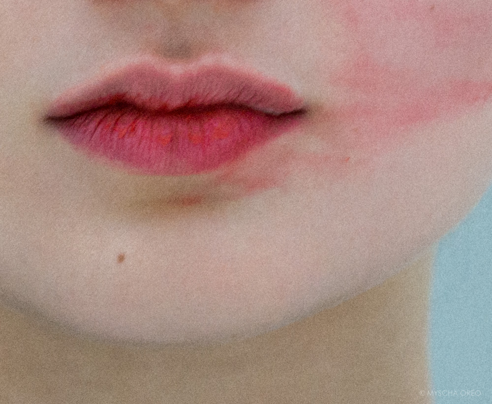 smudged red lips
