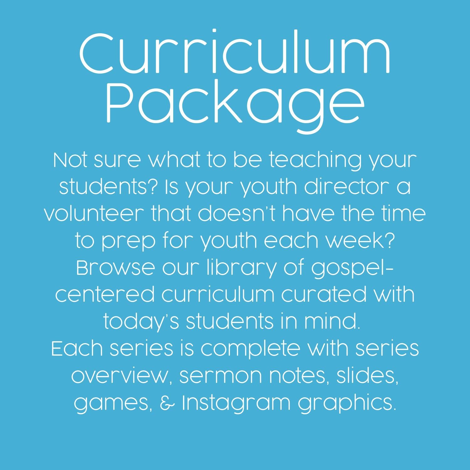 Not sure what to be teaching your students? is your youth director a volunteer that doesn't have the time to prep for youth each week? Browse our library of gospel-centered curriculum curated with today's students in mind.