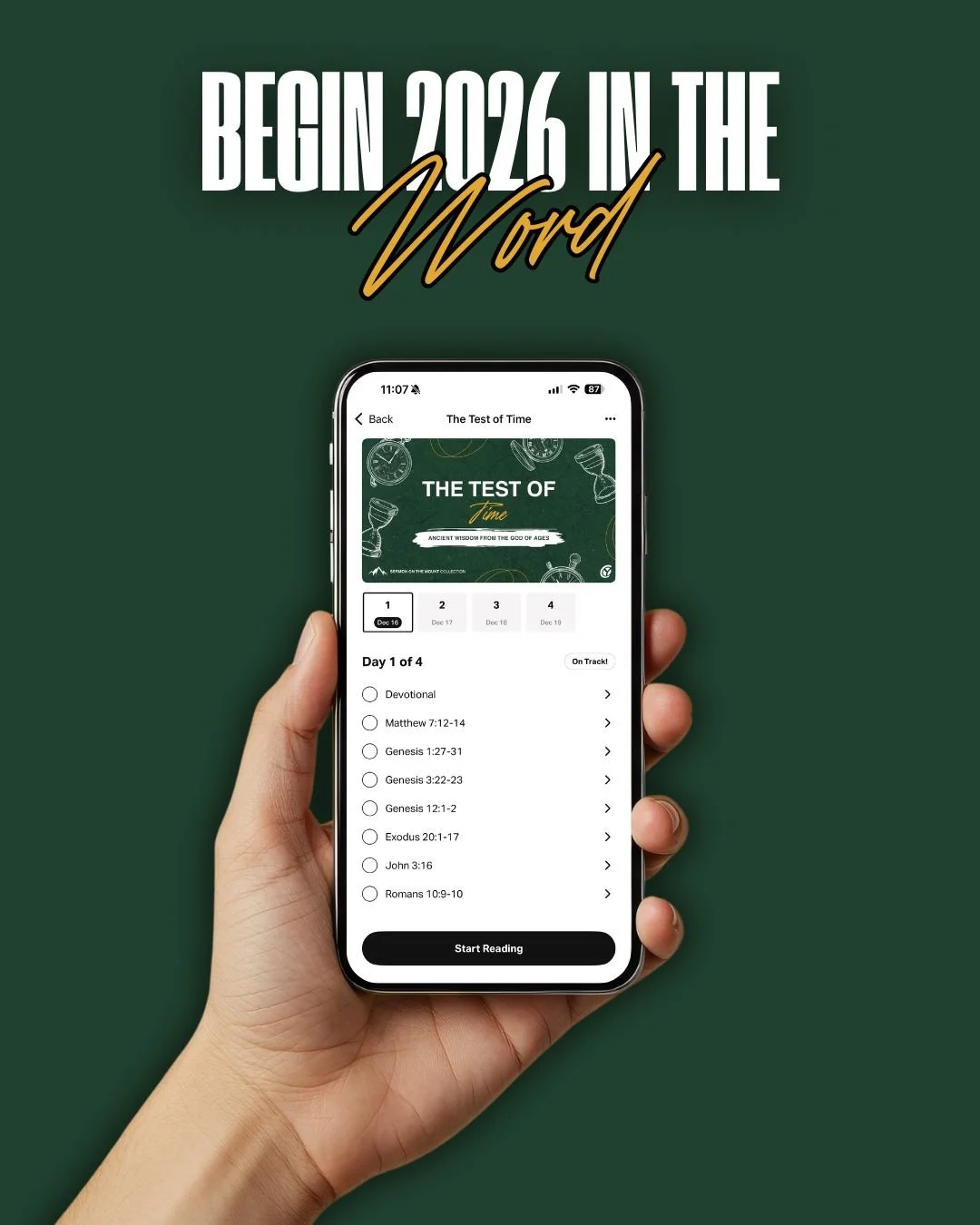 This might help you better navigate obstacles in 2026 ⏱️
&bull;
"The Test of Time" explores four pieces of wisdom from Jesus in Matthew 7:12&ndash;29 that will help you stand strong no matter what comes your way. 💪 Start the plan now by cl
