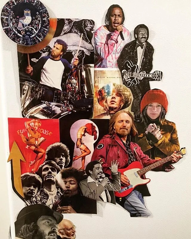 A seamless Saturday scene of a colorful collage in progress...My refrigerator door will soon be WAY cooler than yours. ✌🏼😎 ...
...
...
#RefrigeratorArt #Collage #Colorful #Creative #Collection #AniDifranco #TomPetty #RichardPryor #JimiHendrix #John