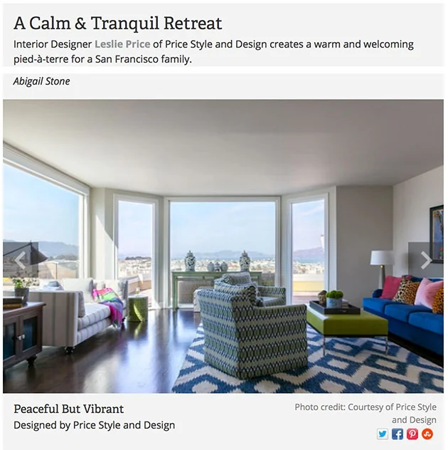 Recent blog post about client Leslie Price's fab SF design project in California Home and Design.