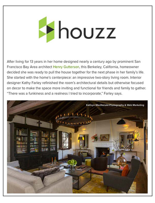 Houzz online article featuring Kathy Farley with photography by Kathryn MacDonald