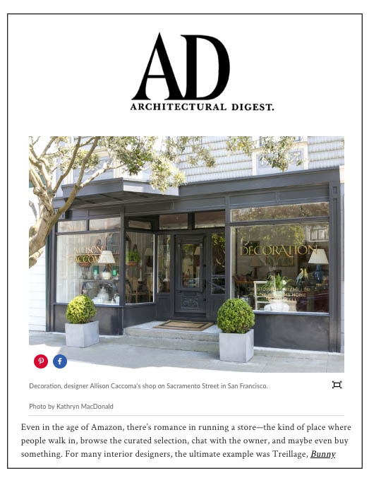 Architectural Digest online article featuring Allison Caccoma with photography by Kathryn MacDonald