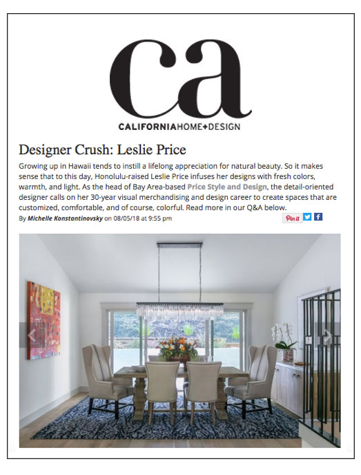 California Home + Design online article featuring Leslie Price with photography by Kathryn MacDonald