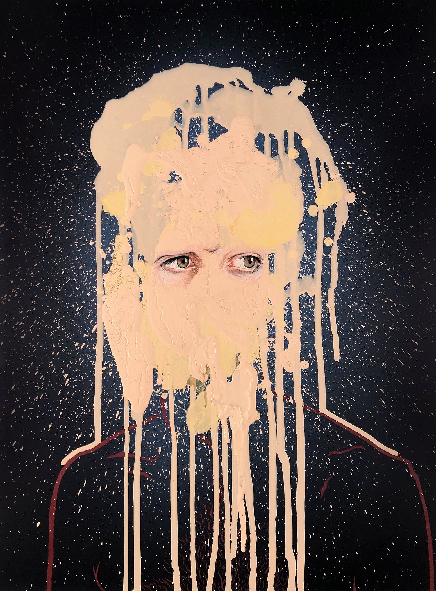  Self Portrait (White Man), 2020. Colored pencil, acrylic gesso, &amp; house paint, 32 x 24” 