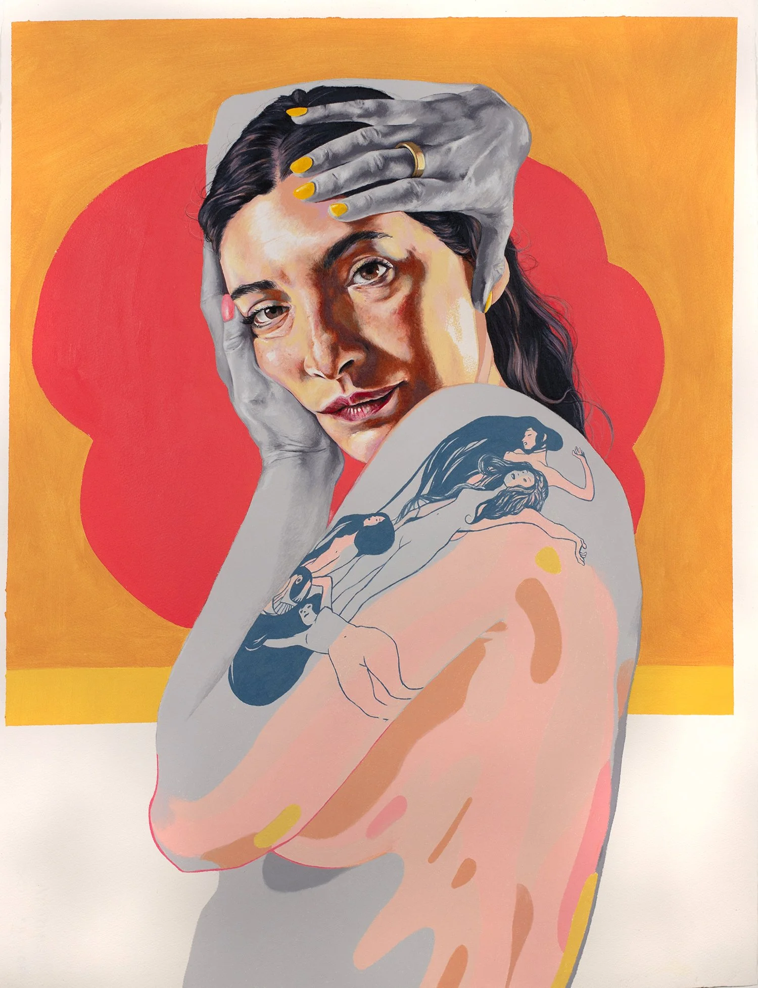   Self Contained , 2025. Colored pencil and acrylic on paper, 30 × 22” 