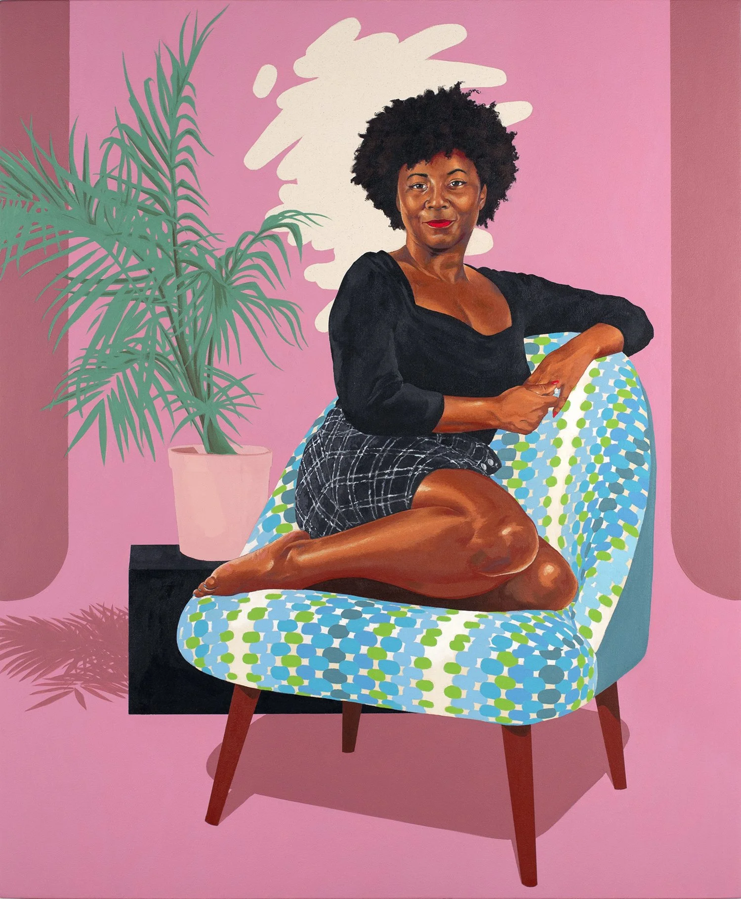   Au Courant , 2025. Colored pencil and acrylic on canvas, 45 × 37” 