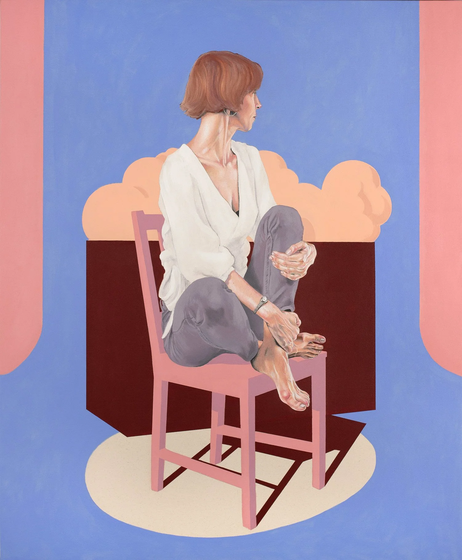   Red Sky At Morning , 2024. Colored pencil and acrylic on canvas, 45 × 37” 