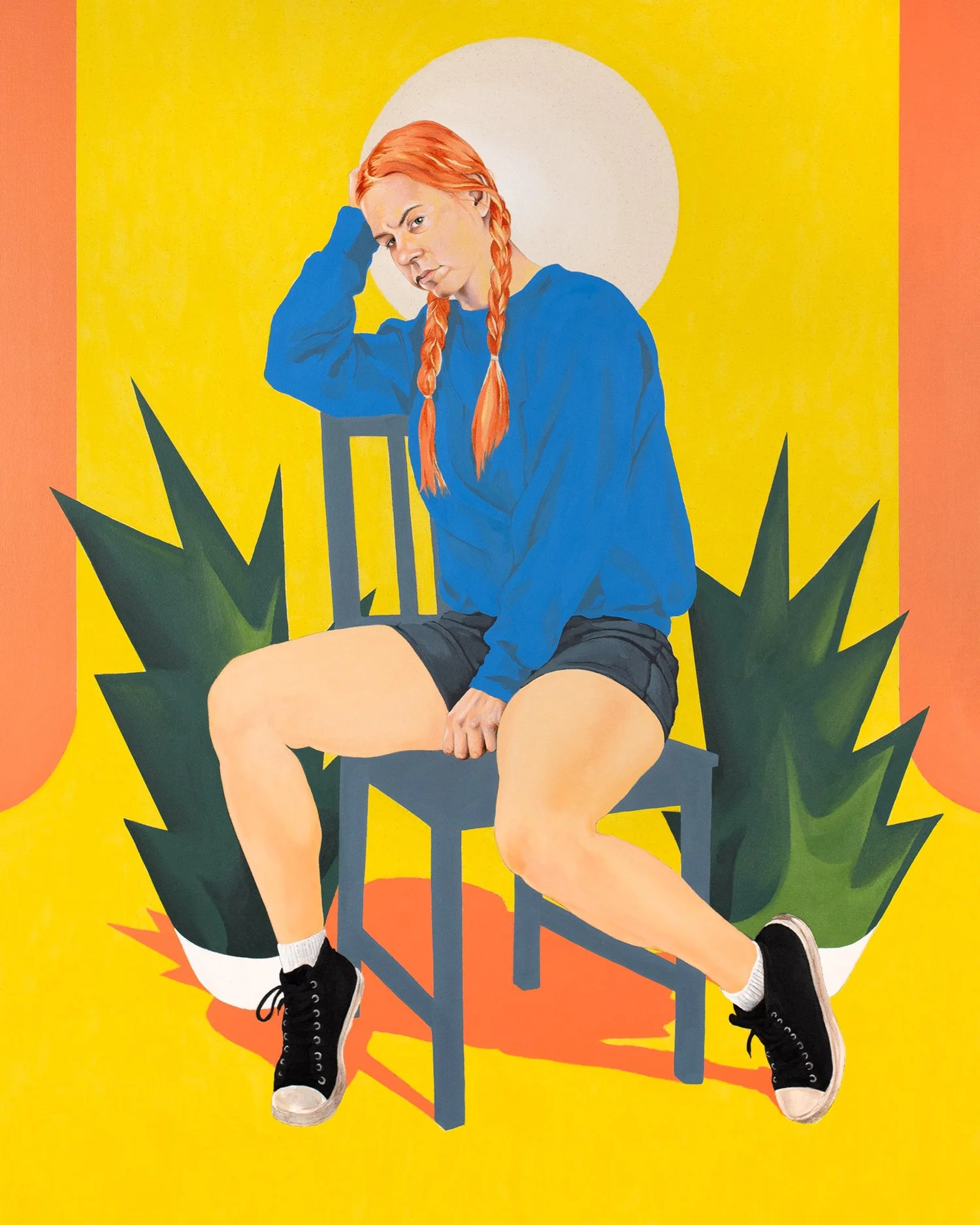   Rayafuckensunshine , 2024. Acrylic and colored pencil on canvas, 45 x 37" 