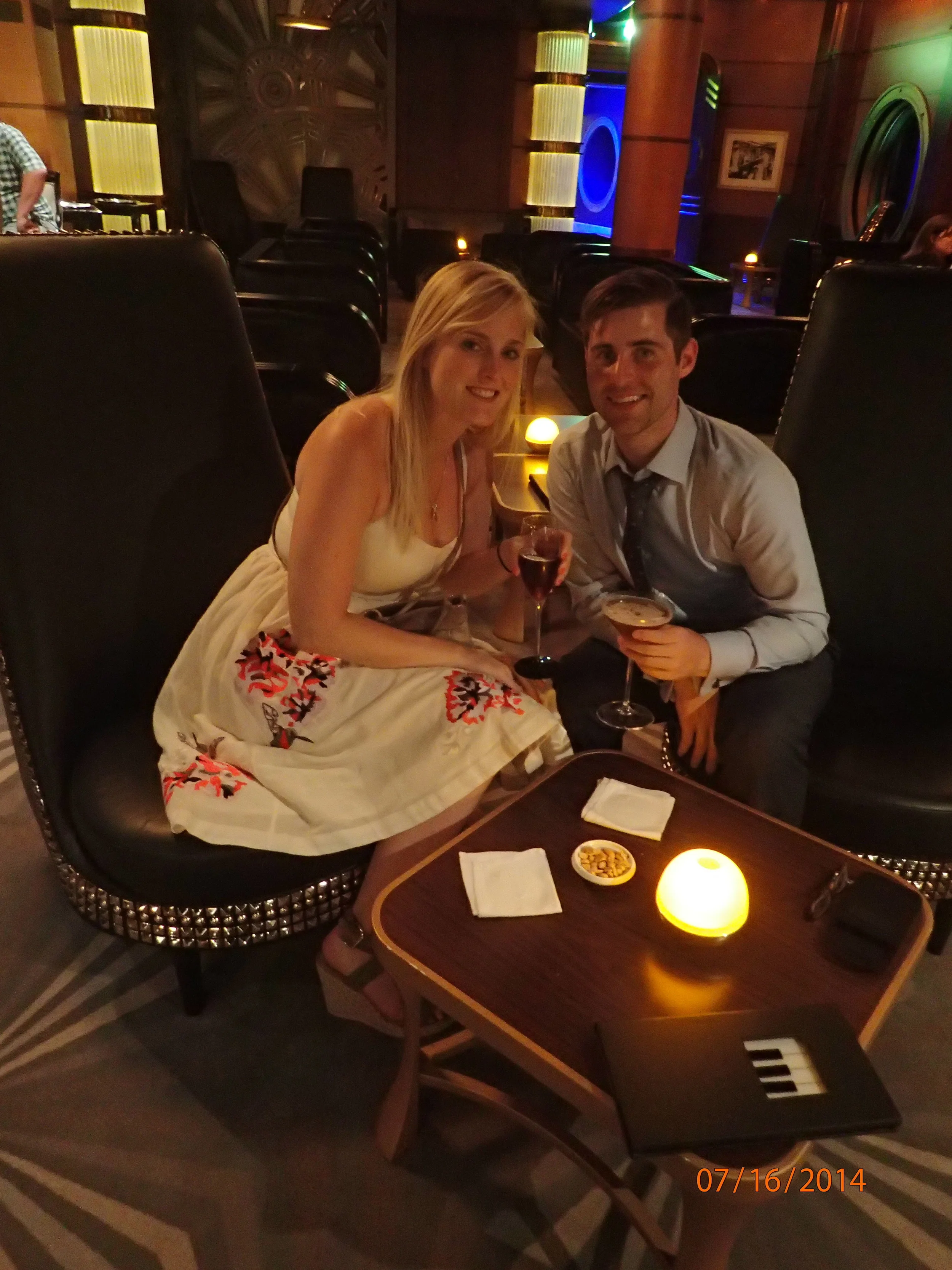 We had a romantic evening on the ship.