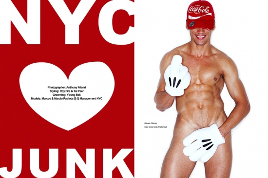 Twin Models Marcos & Marcio Patriota in “NYC JUNK” fashion editorial for ADON Magazine premier Issue – December 2012