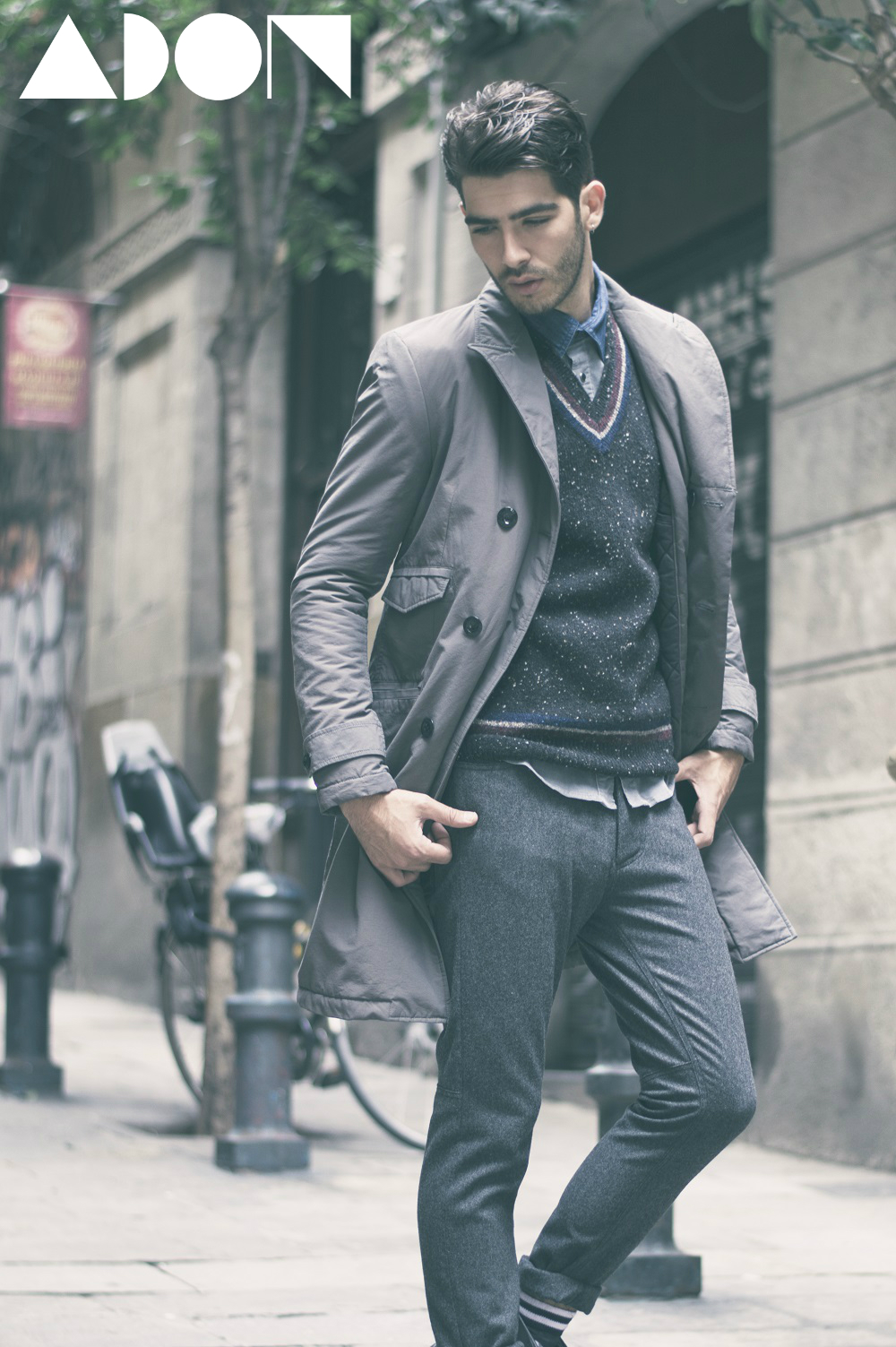 Coat: G-Star, Vest: Fred Perry, Shirt: Guess, Trouser: Custo, Shocks: AW LAB, Boots: G-Star