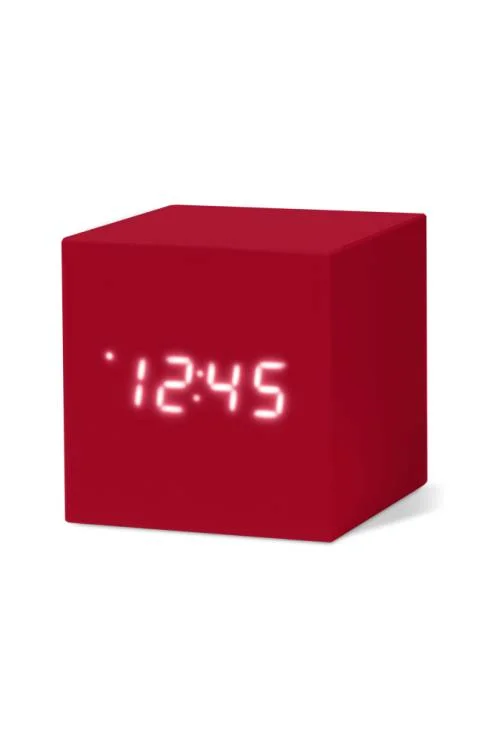 Tactile and rubberized in a bold monochrome design, this compact cube-shaped clock features a sound-activated LED display that shows the time, the date and the temperature. An automatic dimmer and an alarm function (complete with five-minute snooze!) lets you nap with ease when you need to catch a few Zs.