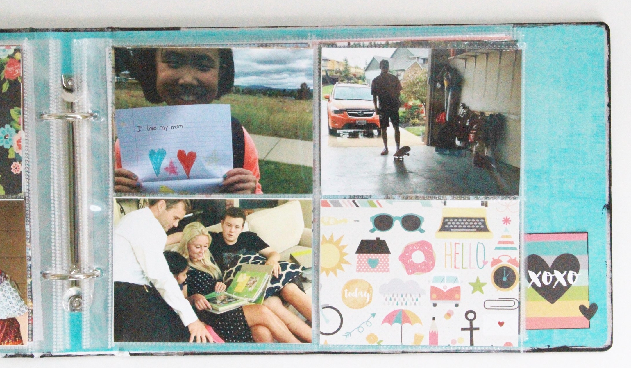 The next section is Happy Memories at Home , where I slipped very everyday-ish photos of us doing things in and around our home into the 4"x3" pockets. 