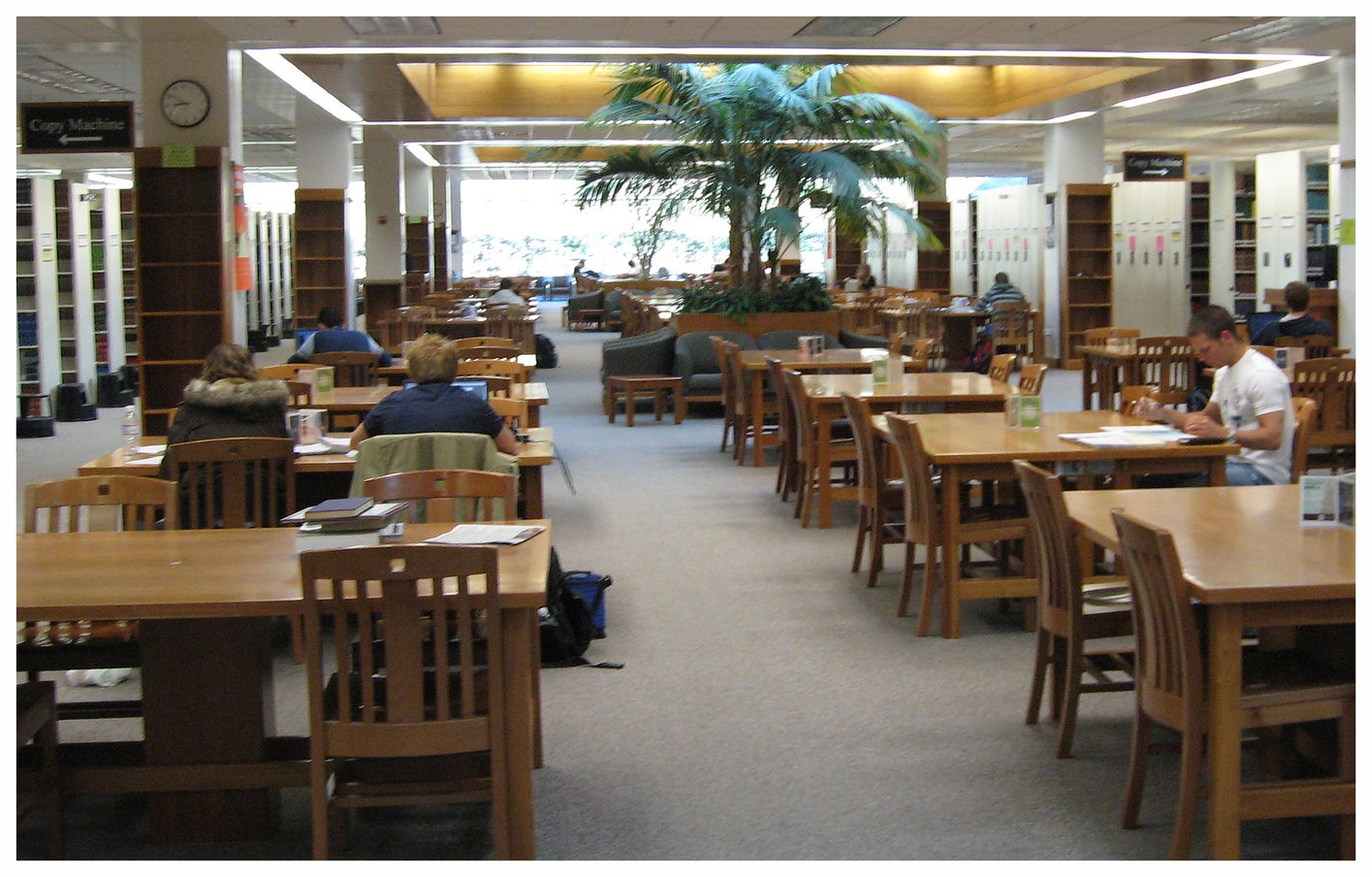 Harold B. Lee Library. This photo is more current than my memory, but I bet those are the same tables!