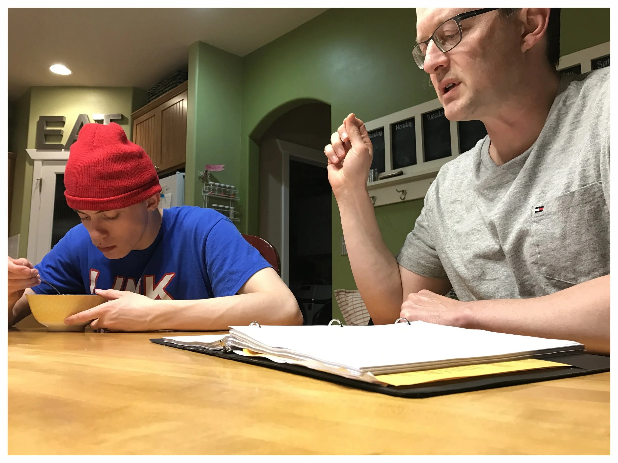 One of the last photos I took today. Geoff and Trey rehearsing his lines for the next CVHS play. 