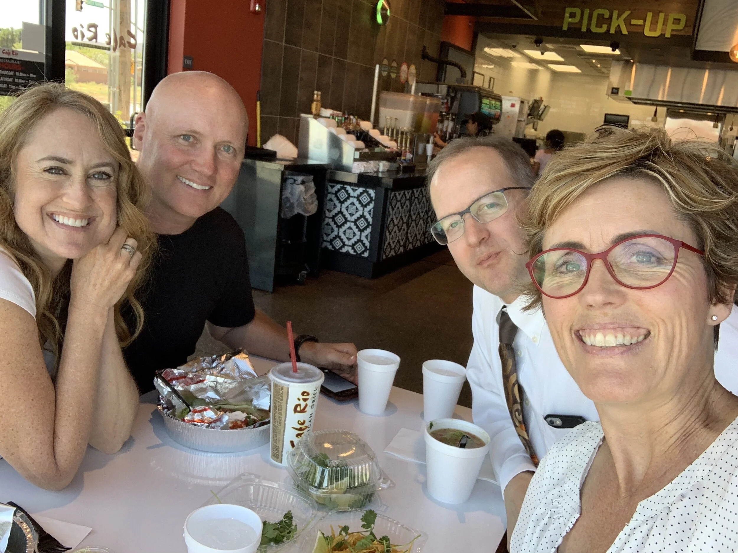 I can’t believe I forgot to take a photo of us during our recording session—go figure?! This photo was taken just after—at Cafe Rio. Good times!