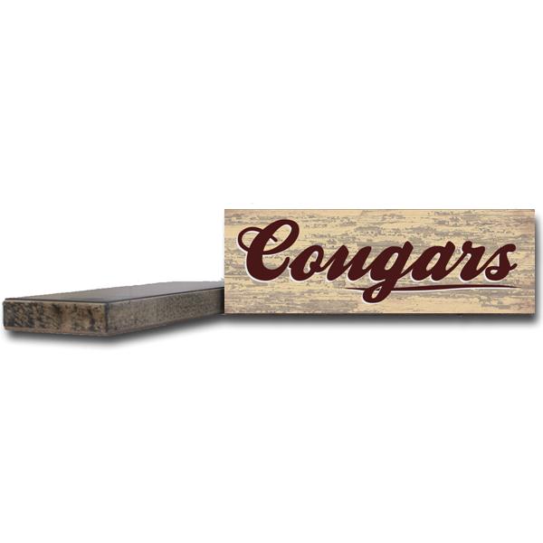 Weathered Tan with Maroon Text Wood Magnet