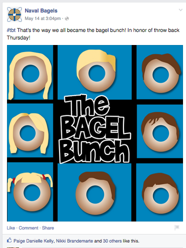  Talk about making social media fun- I loved making this brady bunch themed post with bagels! I wanted to create a social media post that I personally would like seeing, and with such a love of pop culture in society today, I knew people would enjoy 