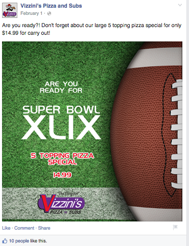  This was a post created for Facebook for the Super Bowl. I wanted that Super Bowl feel to really come to life and draw viewers in during the big weekend.&nbsp; 