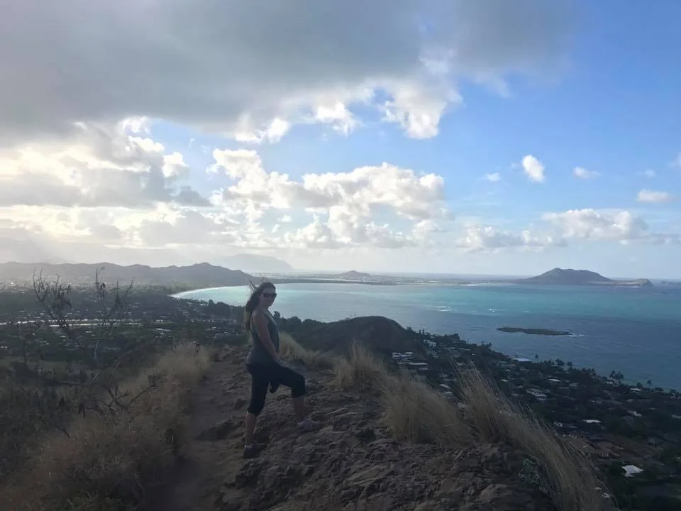 Laniki Pill Box Hike in Oahu...views for miles, after Steff and I kayaked SO LONG out to those islands!